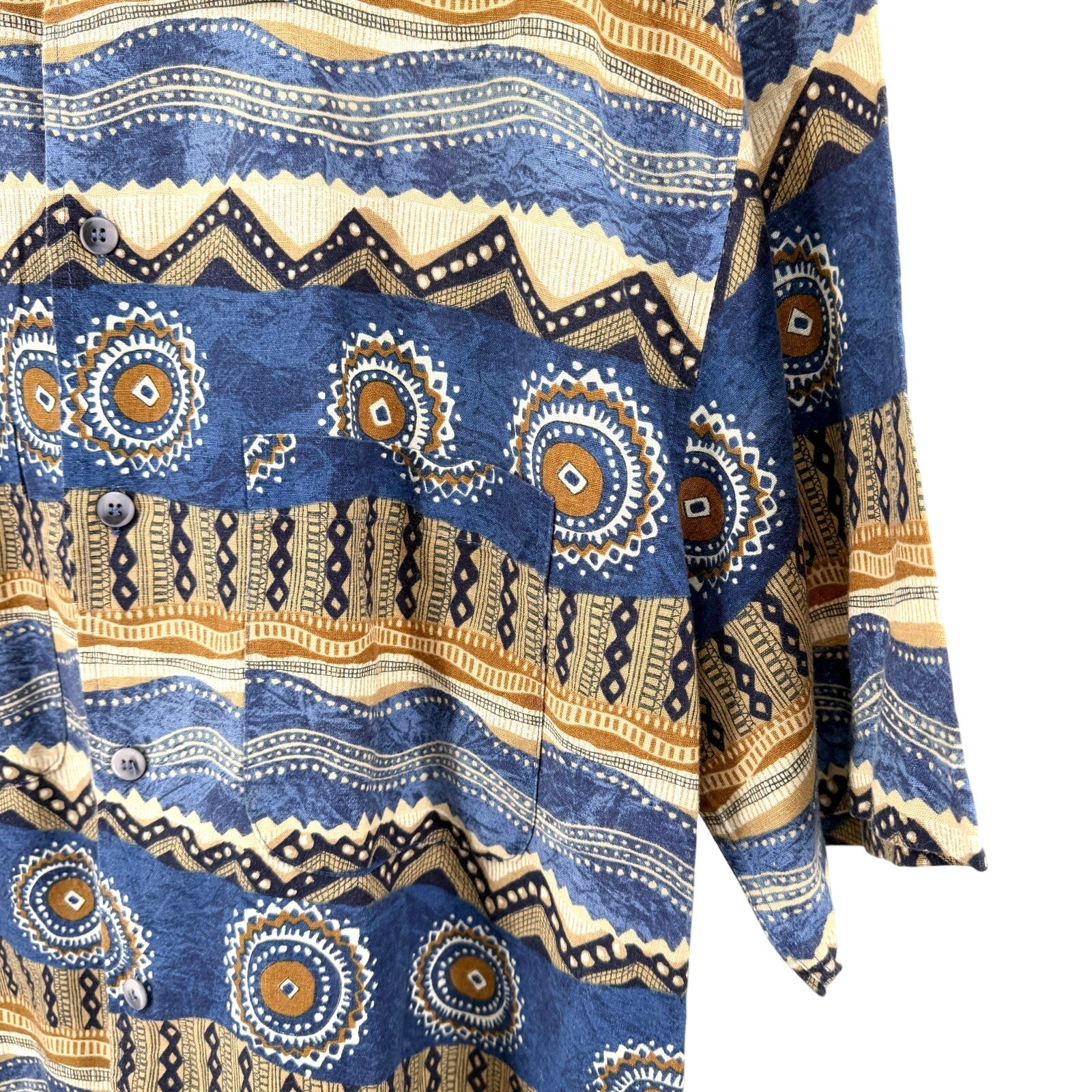Vintage 90s Mondo di Marco Blue Tribal Italian Print Shirt