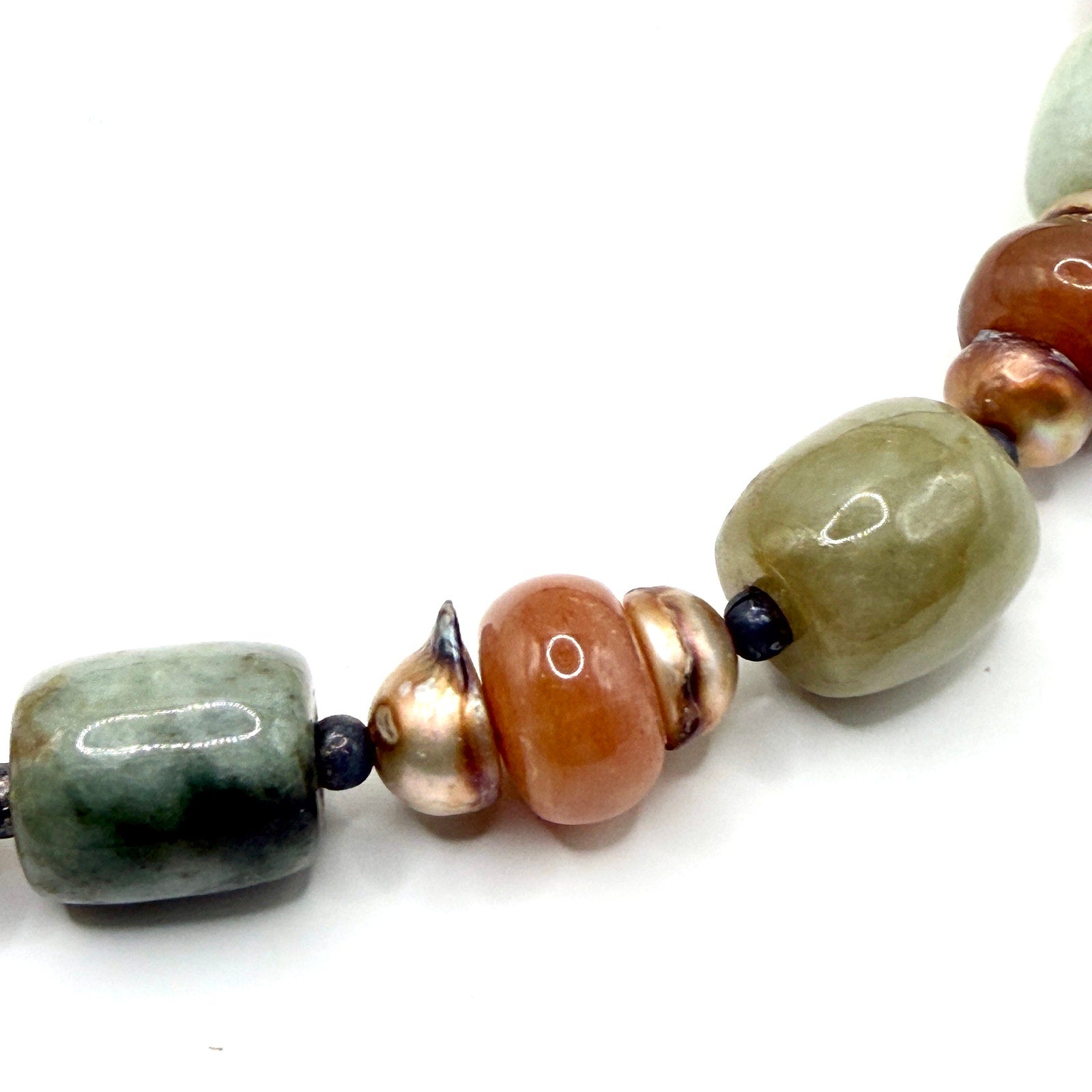 Vintage 90s Multi Jade Keshi Pearl Sterling Toggle Choker Necklace