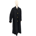 Vintage 90s Perry Ellis Black 100% Wool Gold Button Swing Overcoat