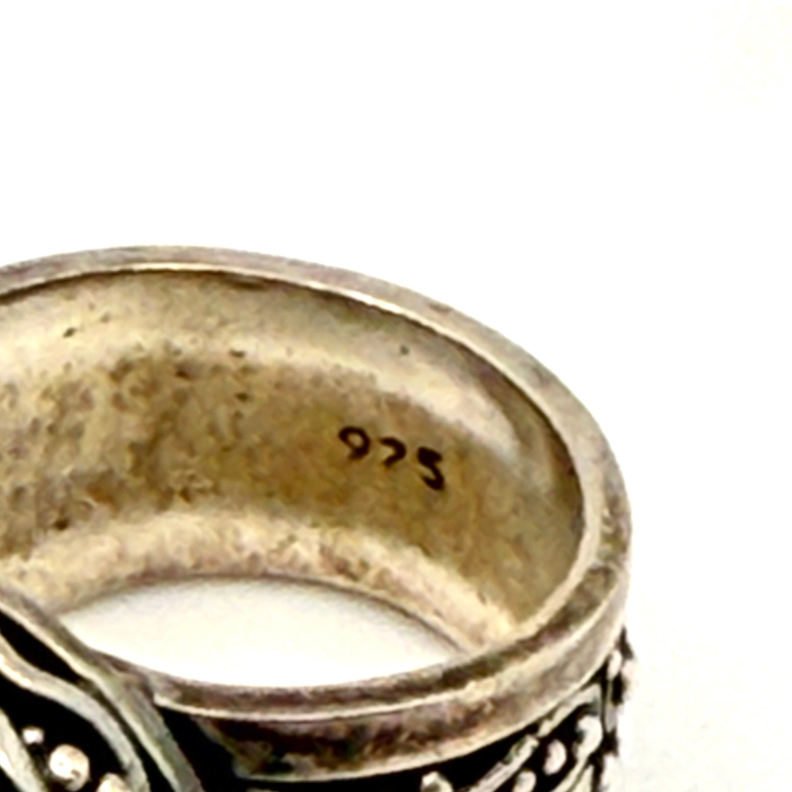 Vintage 90s Sterling Silver Stamped Mother of Pearl Ornate Statement Ring