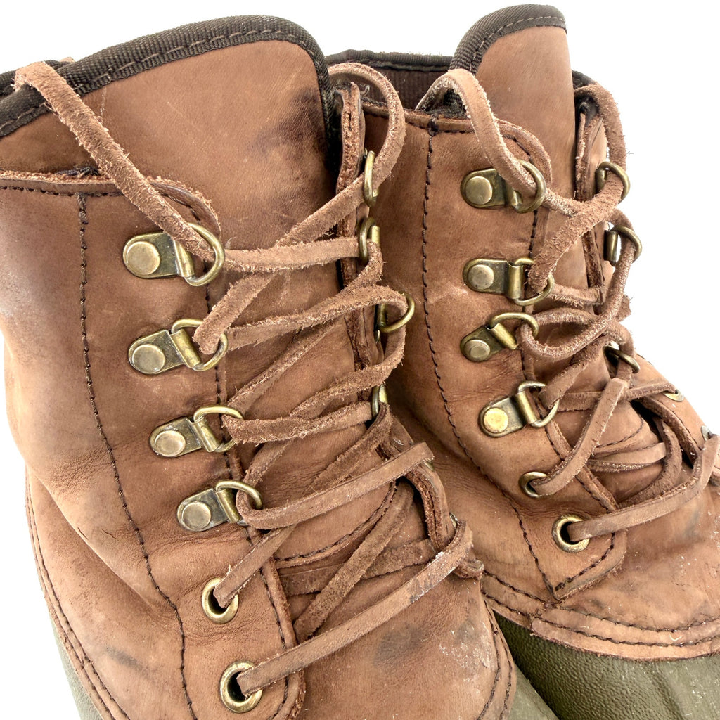 Vintage 90s J.Crew Brown Olive Leather Duck Base Lace Up Snow Boots