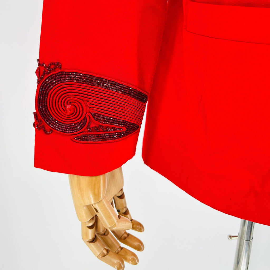 Vintage 80s Chancele Red Beaded 100% Linen Embellished Blazer