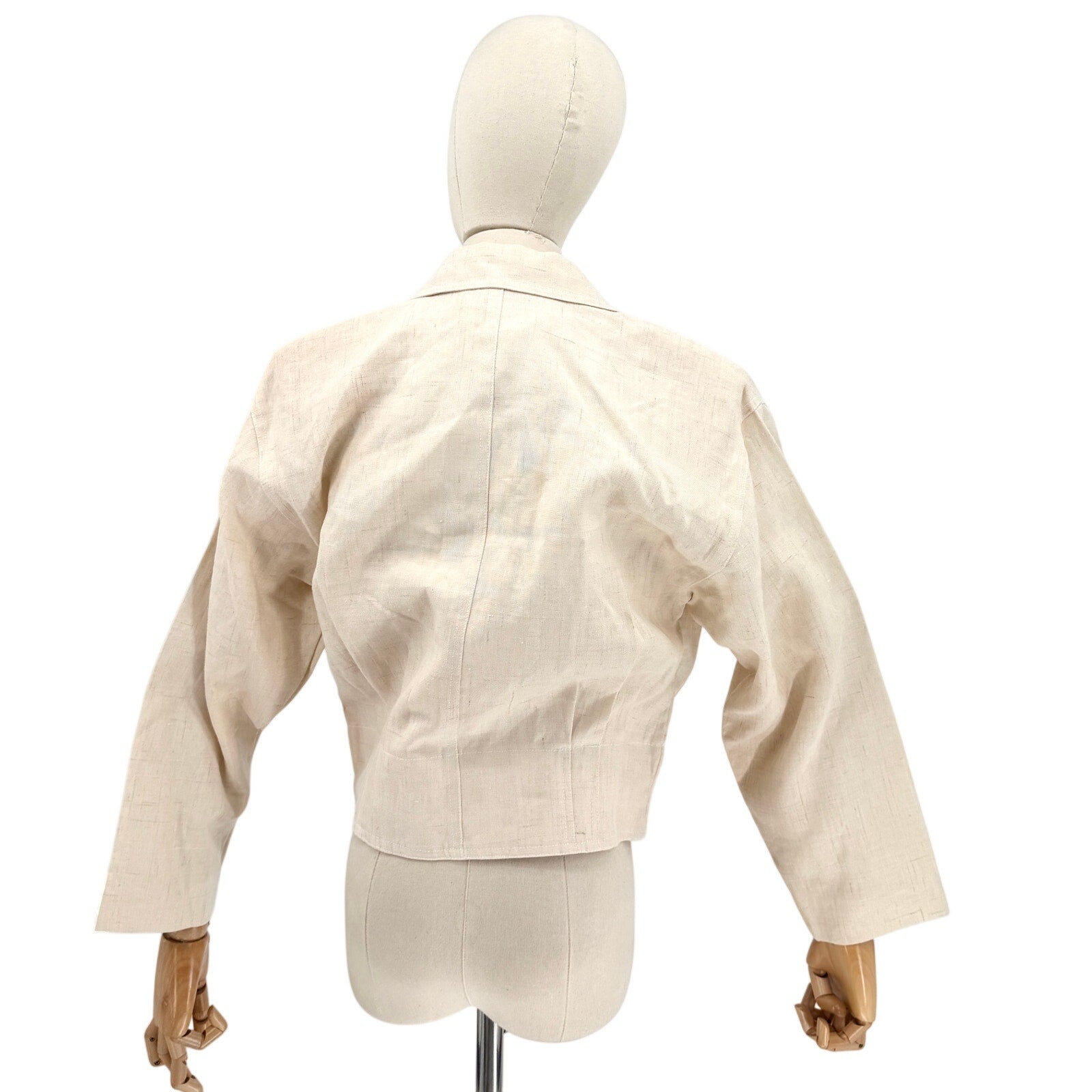 Vintage 80s Ann Gerlin Cream 100% Linen Cropped Jacket