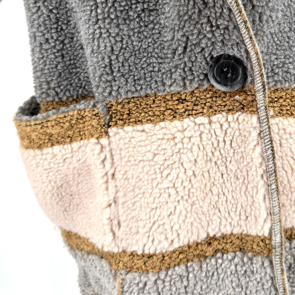en THREAD Gray Tan Striped Oversized Cocoon Duffel Coat