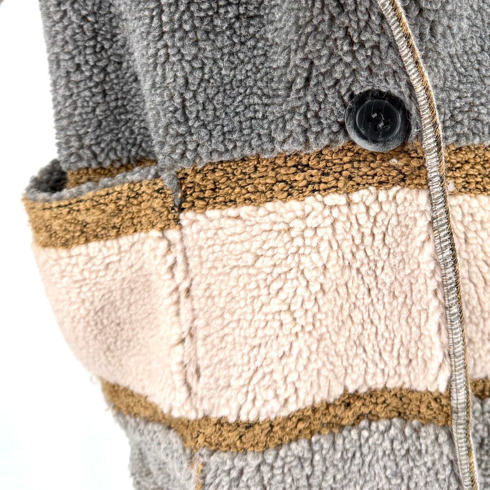 en THREAD Gray Tan Striped Oversized Cocoon Duffel Coat