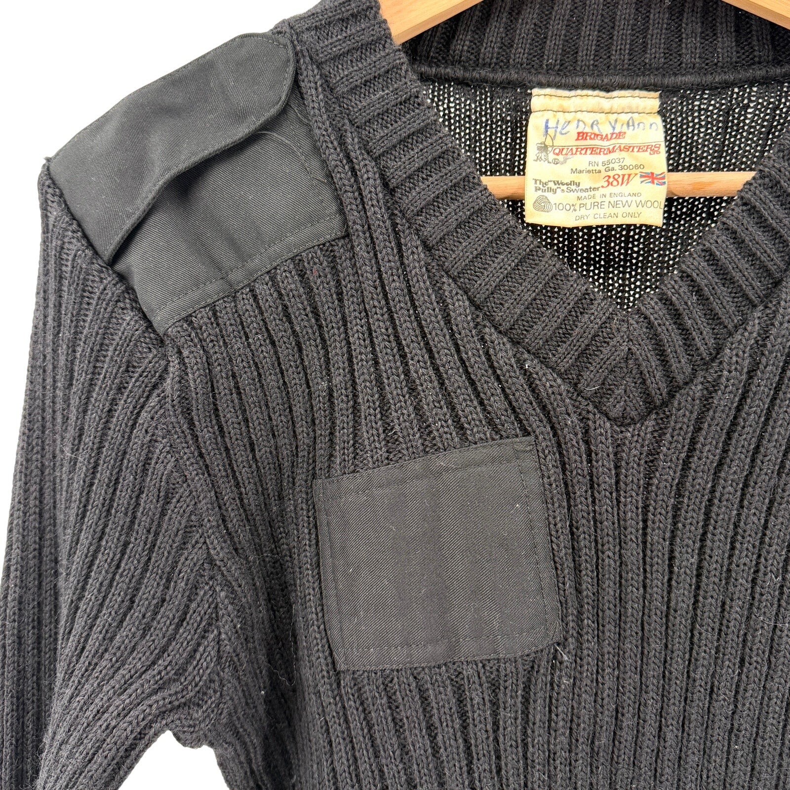 Vintage 90s Brigade Quartermasters Ltd Black 100% Wool "Woolly Pully" Sweater