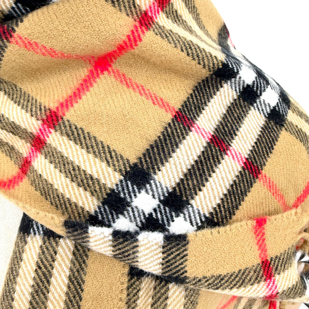 Vintage 90s Tan Red Tartan Wool Cashmere Winter Scarf