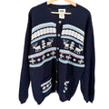 Vintage 90s Northern Reflections Navy Blue Fair Isle Reindeer Cardigan Sweater