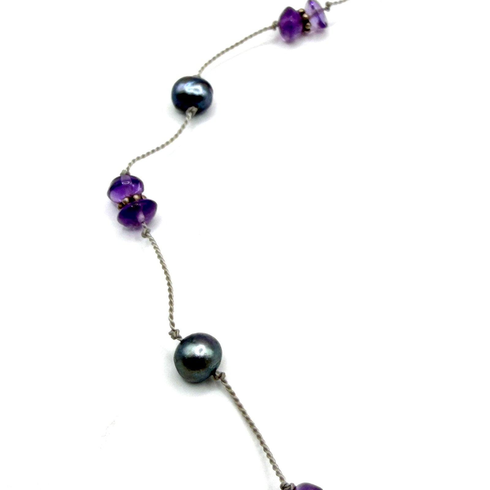 Vintage 90s Purple Grey Amethyst Pearl Tin Cup Toggle Necklace
