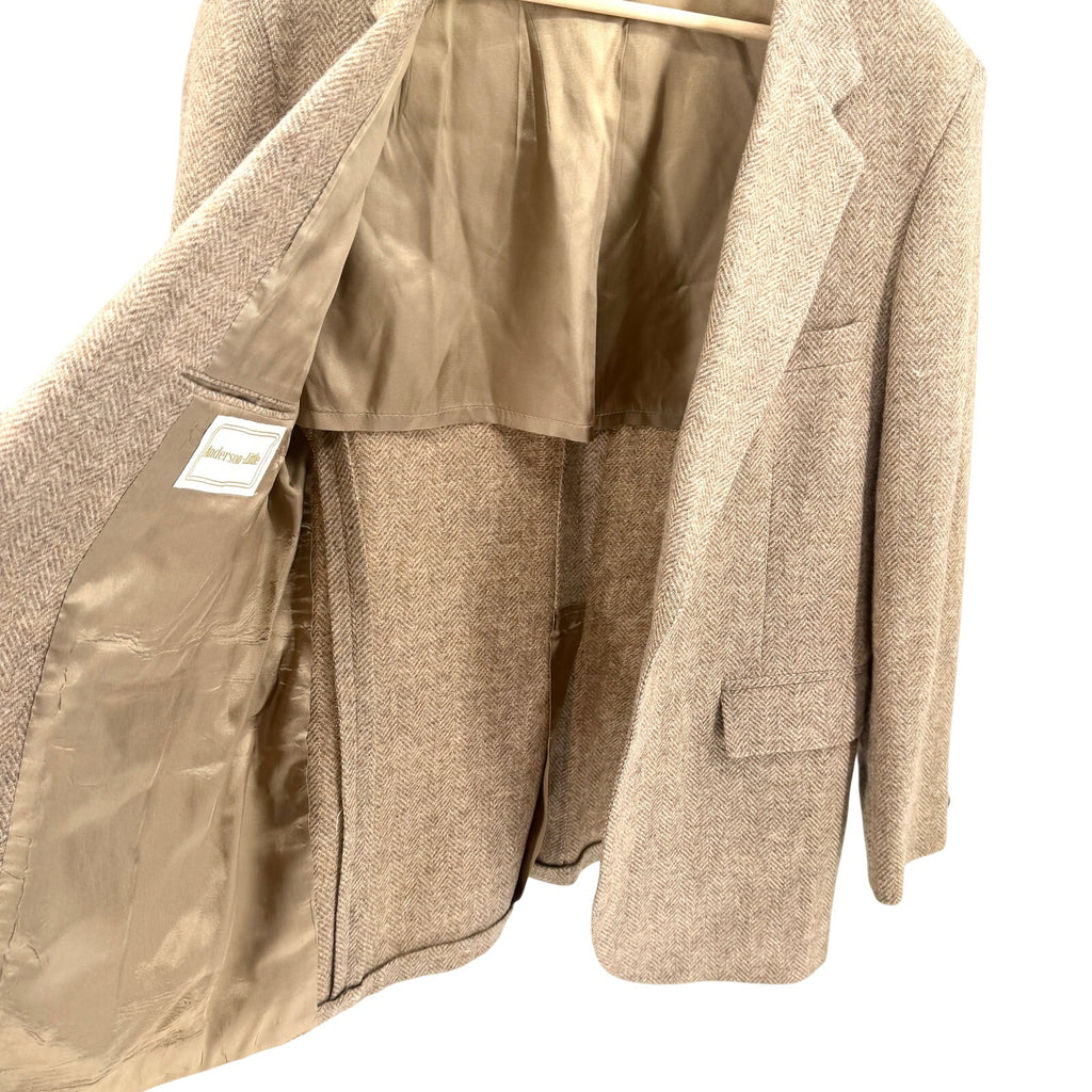 Vintage 80s Anderson Little Tan 100% Wool Herringbone Tweed Blazer Jacket