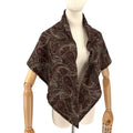 Vintage 80s Boho Maroon Olive Paisley Print Two Ply Triangle Shawl Scarf