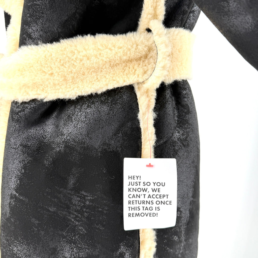 NWT Miss Selfridge Black Cream Faux Shearling Double Breasted Trenchcoat