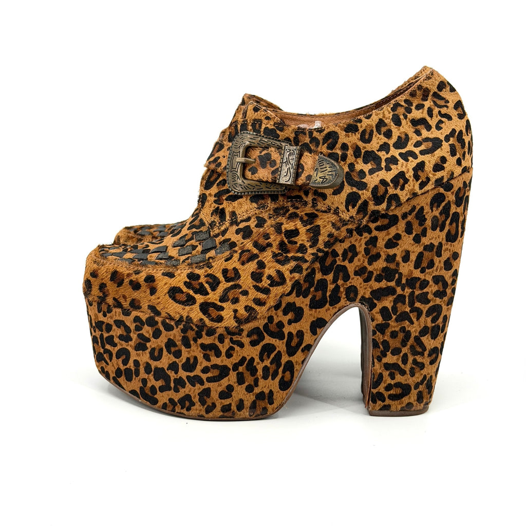 Jeffrey Campbell Leopard Genuine Leather Western Buckle Platform Loafers