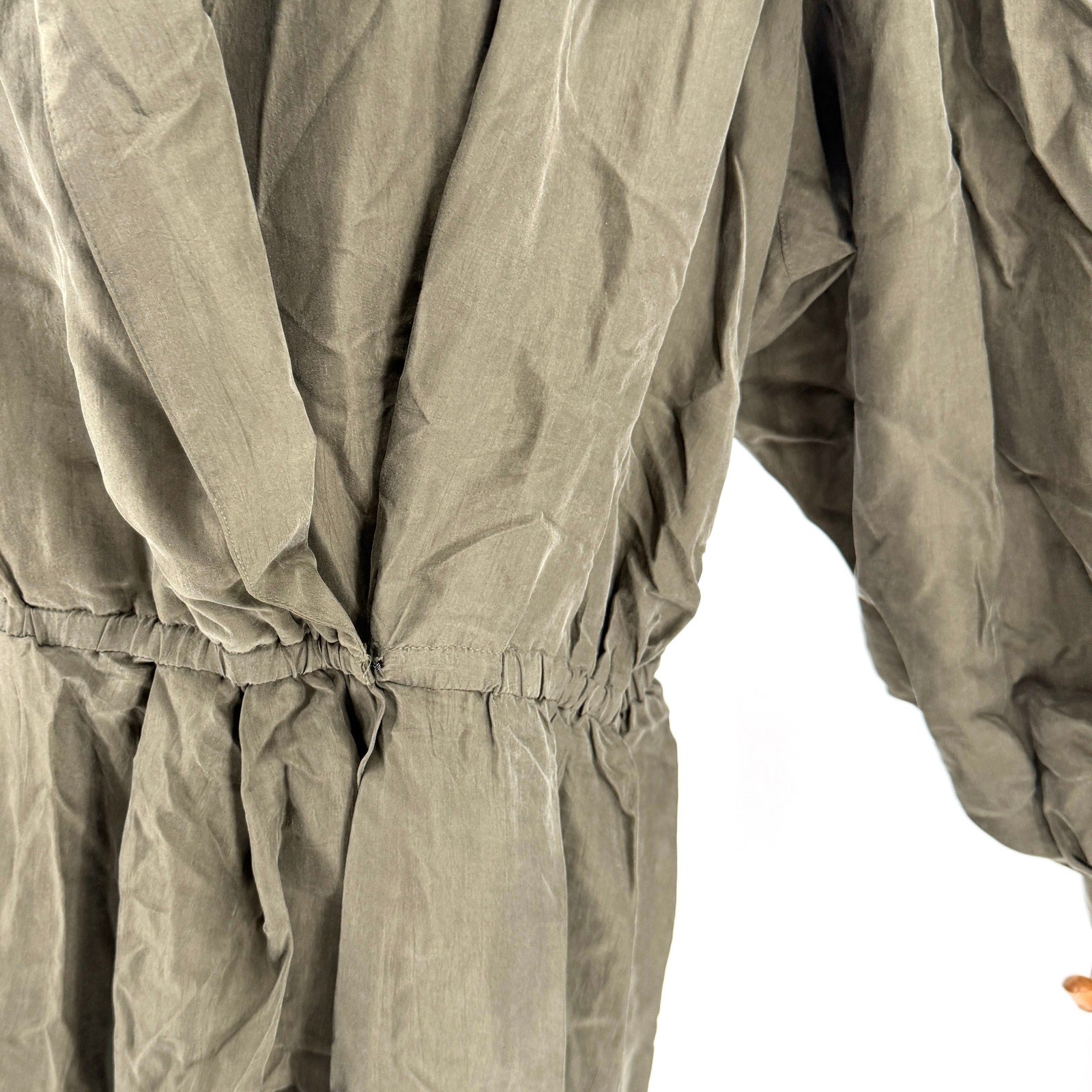 Vintage 80s Argenti Olive Green 100% Silk Lightweight Trench Coat Duster