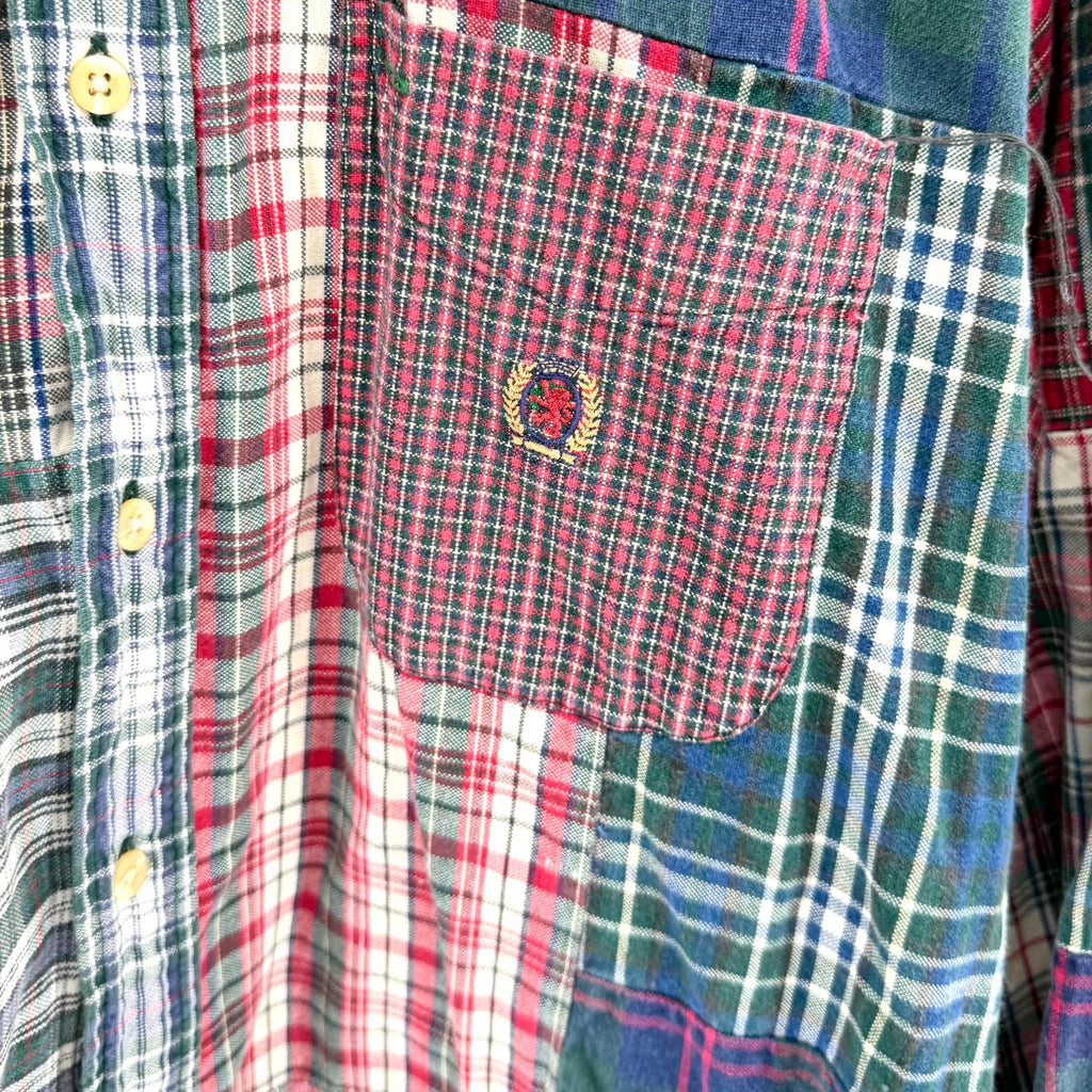 Vintage 90s Tommy Hilfiger 100% Cotton Patchwork Plaid Button Down Shirt
