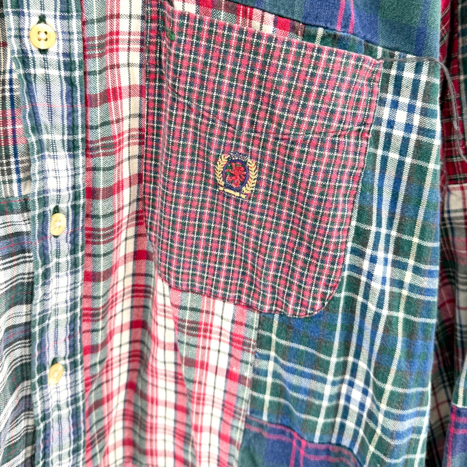 Vintage 90s Tommy Hilfiger 100% Cotton Patchwork Plaid Button Down Shirt