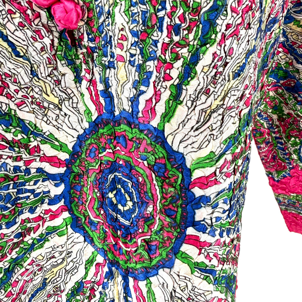 Hot Pink Paisley Crinkle Satin Boho Mini Dress