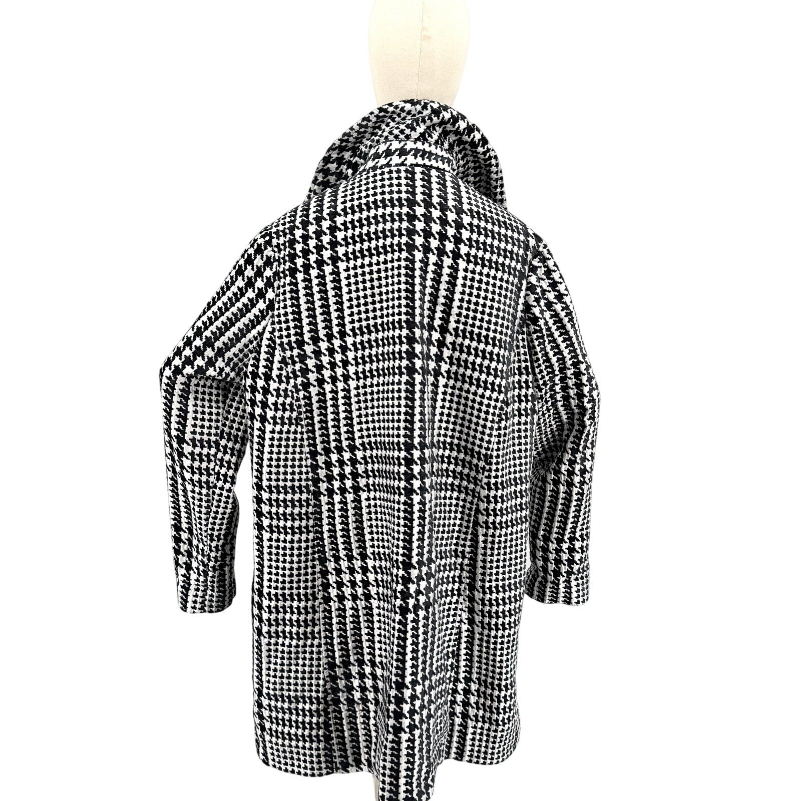 Vintage Y2K 3 Sisters Black White Houndstooth Swing Coat Jacket