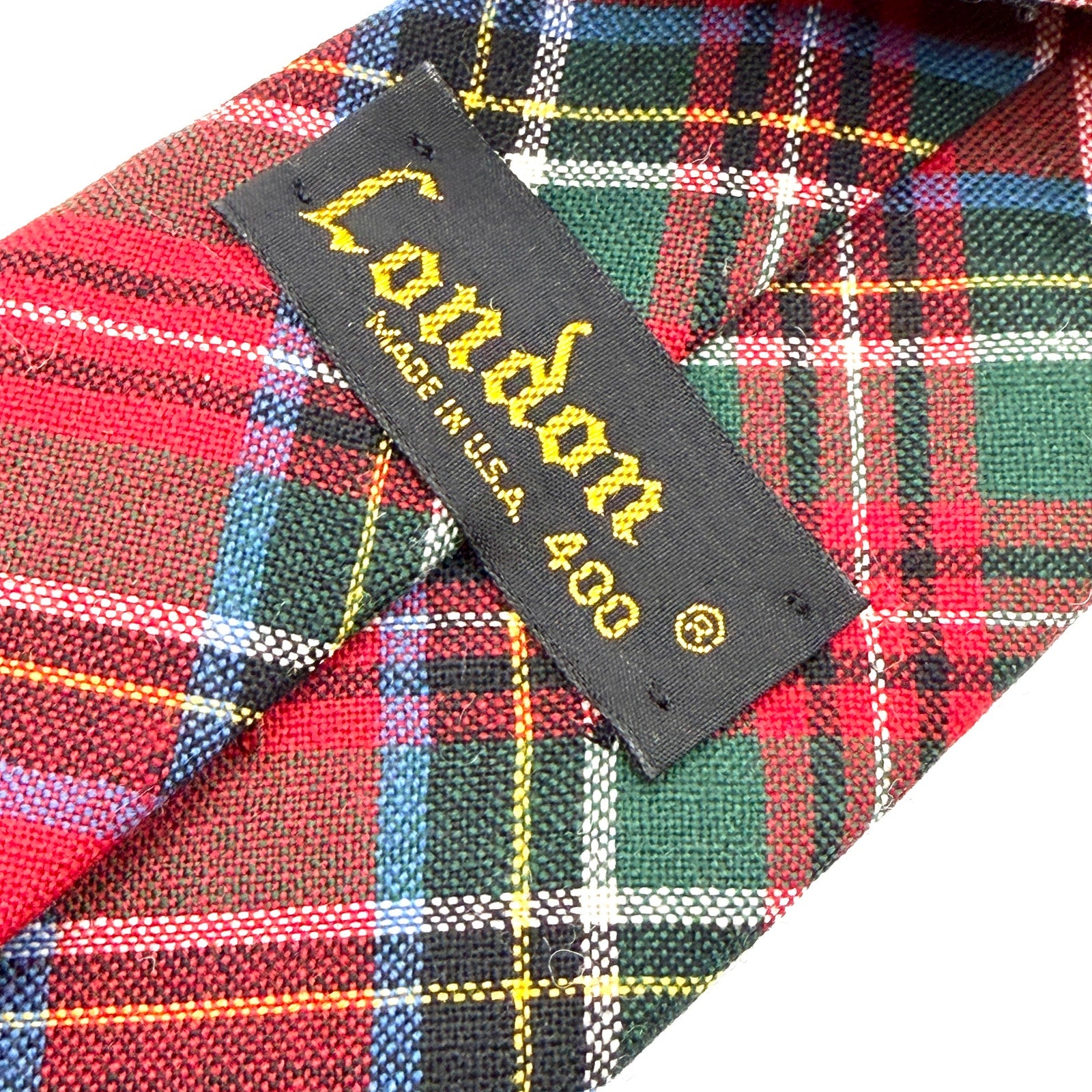 MINT Vintage 80s London 400 100% Wool Red Green Tartan Necktie
