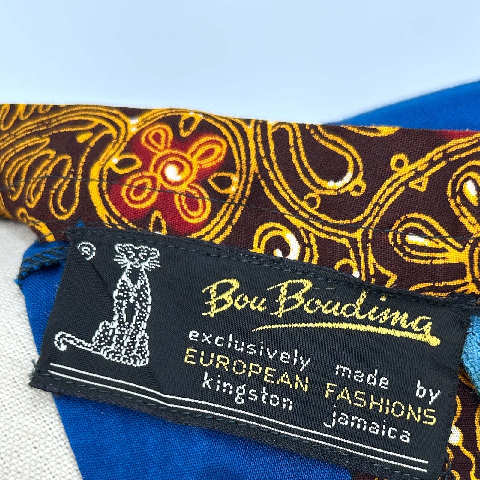 Vintage 70s/80s Bou Boudina Blue Ornate 100% Cotton Tribal Dress