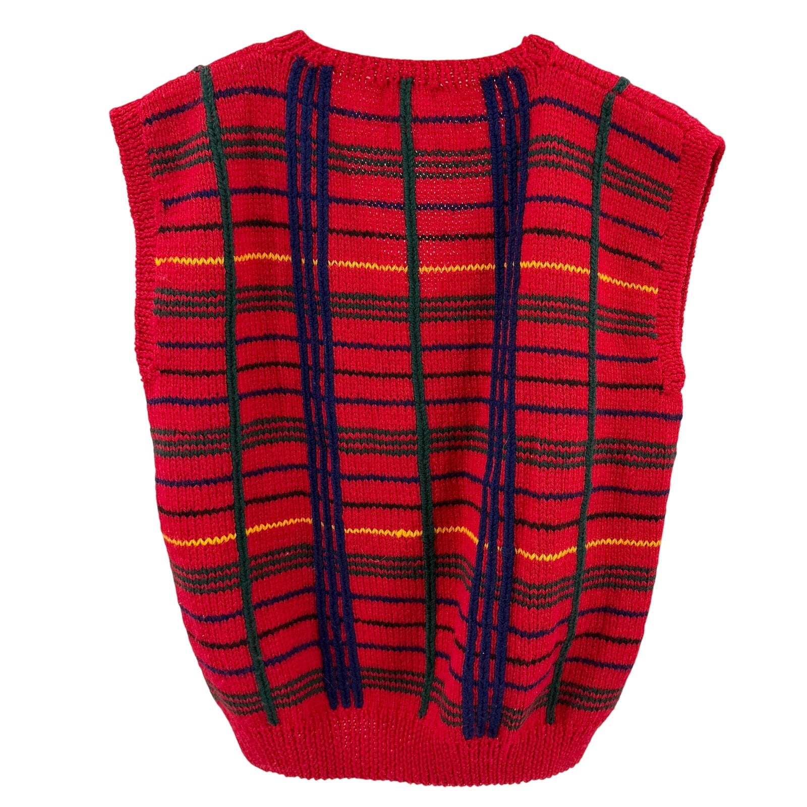 Vintage 80s Allen Solly Red 100% Wool Tartan Preppy V-Neck Sweater Vest