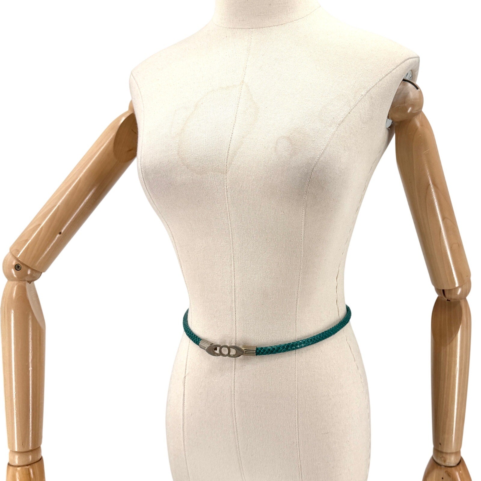 Vintage 90s Green Teal Genuine Snakeskin Super Skinny Belt
