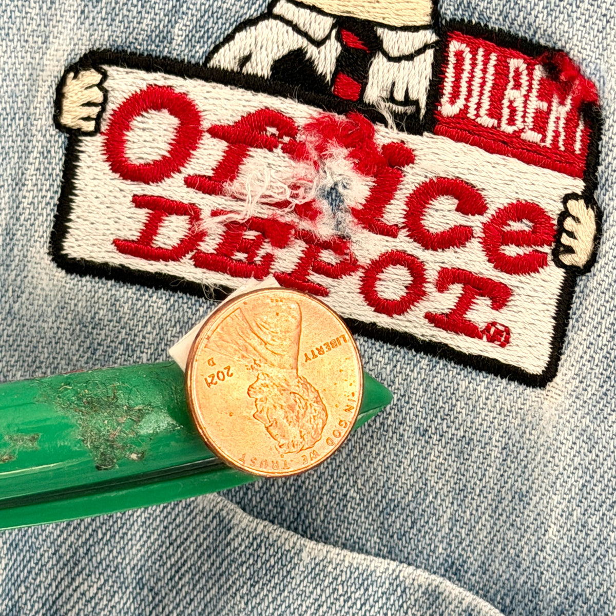 Vintage 90s Dilbert Office Depot Embroidered Oversized Denim Button-Up Shirt