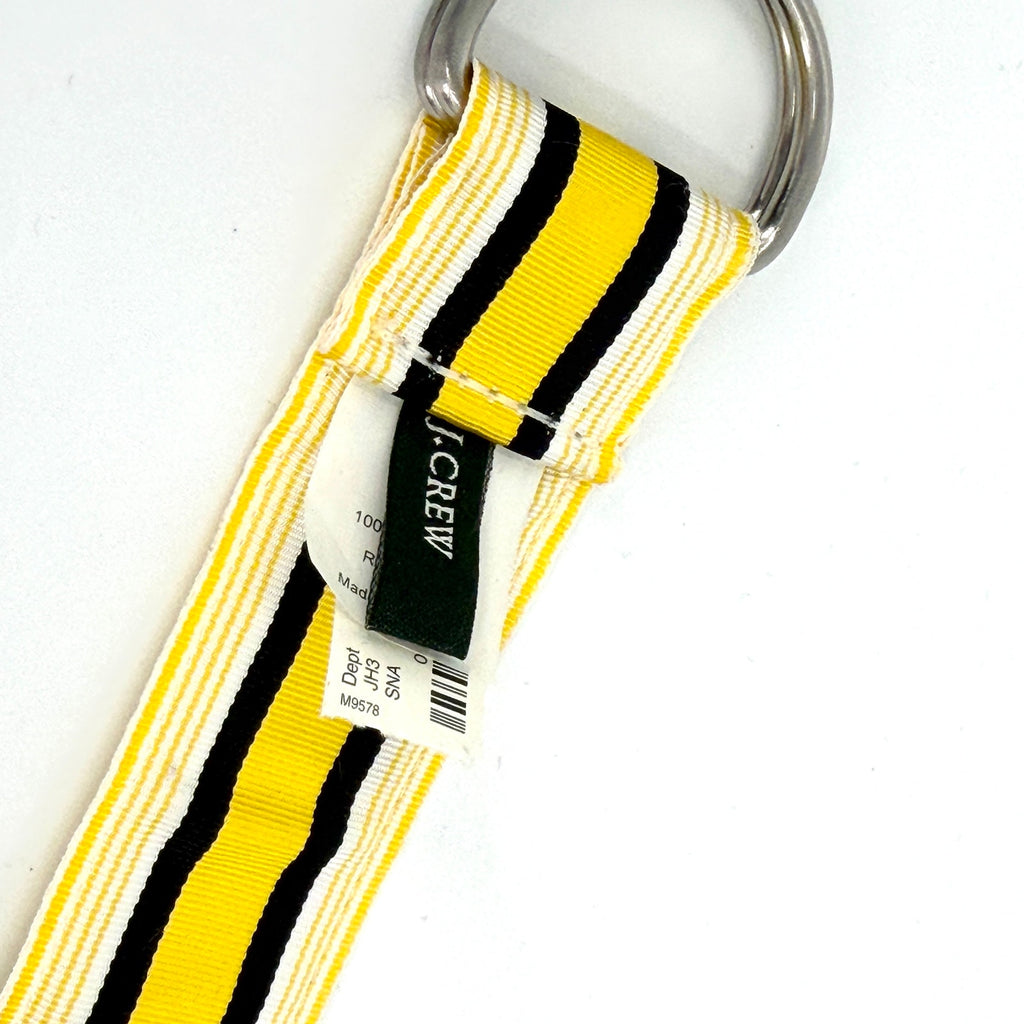 Vintage 90s J.Crew Yellow Black Striped Preppy Grosgrain D-Ring Ribbon Belt