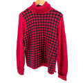 Vintage 90s Jeanne Pierre Red 100% Cotton Houndstooth Turtleneck Sweater