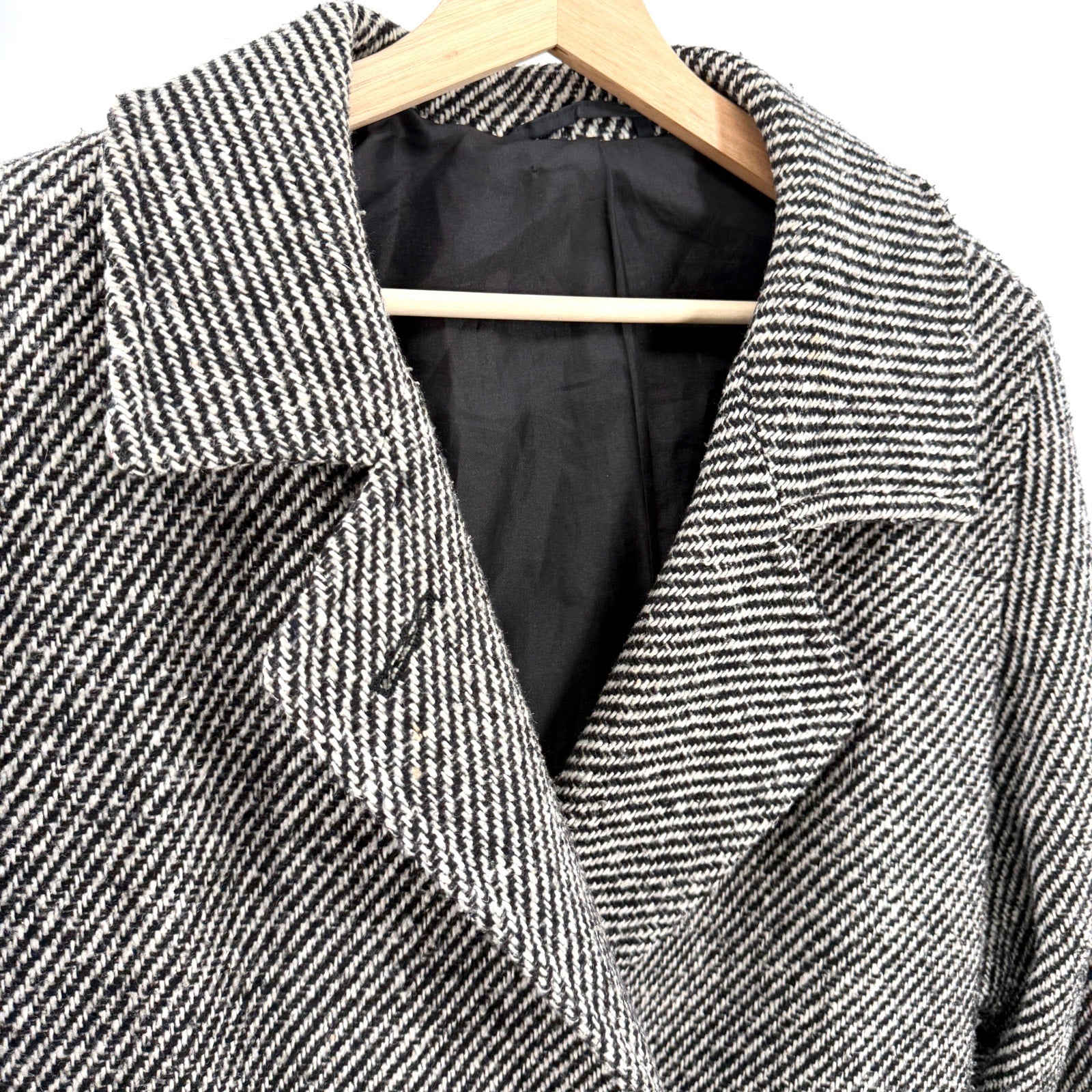 Vintage 80s St Michael Black White Tweed Double Breasted Overcoat