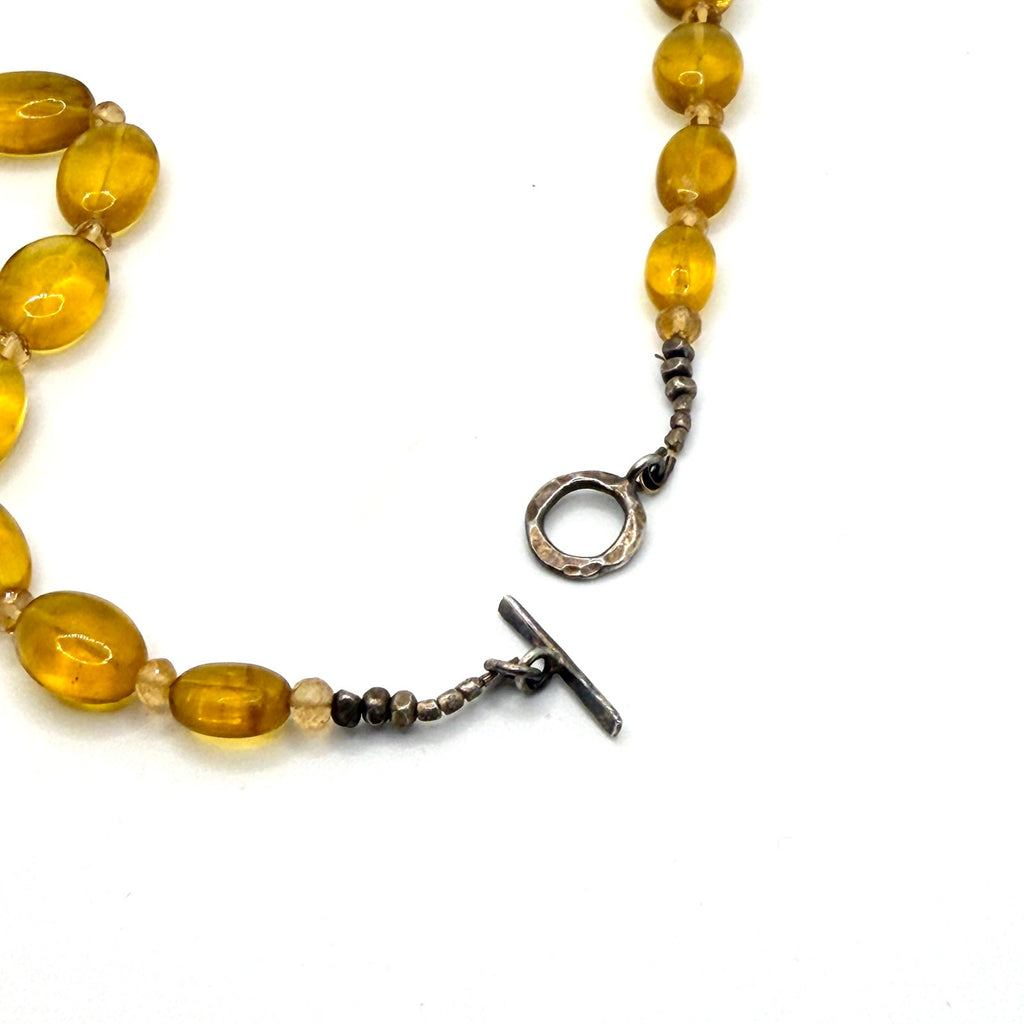 Vintage 90s Honey Citrine Quartz Smoky Quartz Hammered Toggle Statement Necklace
