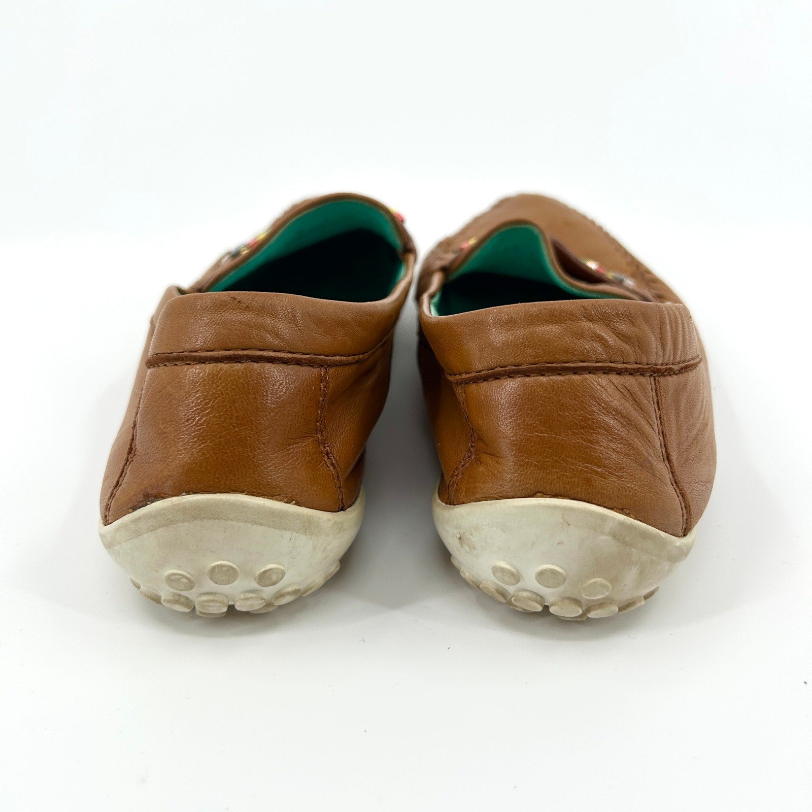 Vintage 90s Robert Zur Brown Leather Beaded Moccasin Driving Shoes