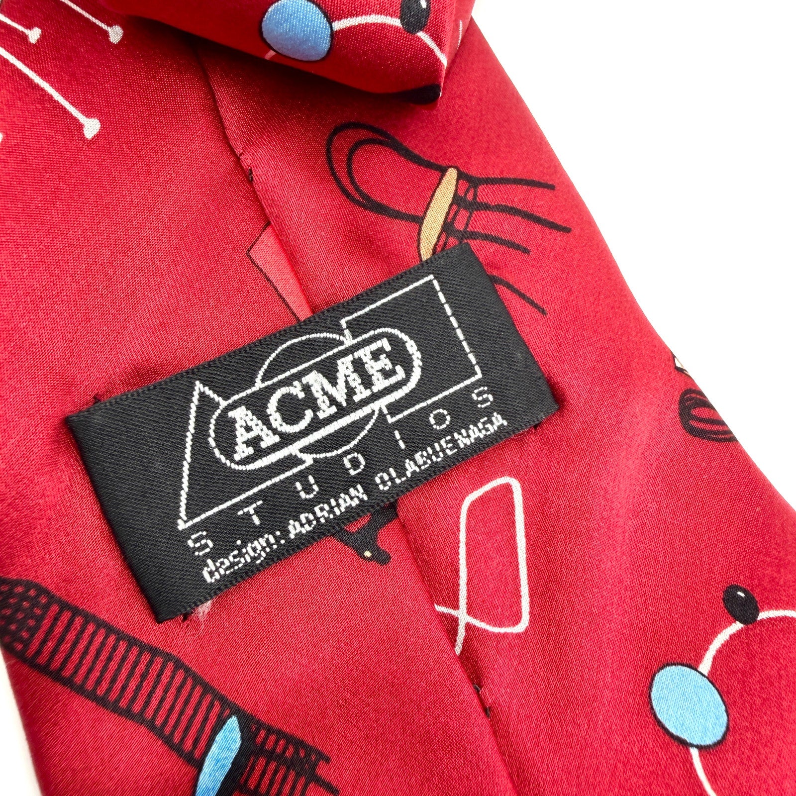Acme Studio Red 100% Silk Chairs Adrian Olabuenaga Mid-Century Modern Necktie