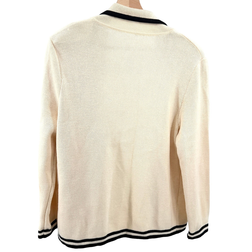Vintage 90s Cream 100% Merino Wool Preppy Shawl Collar Cardigan