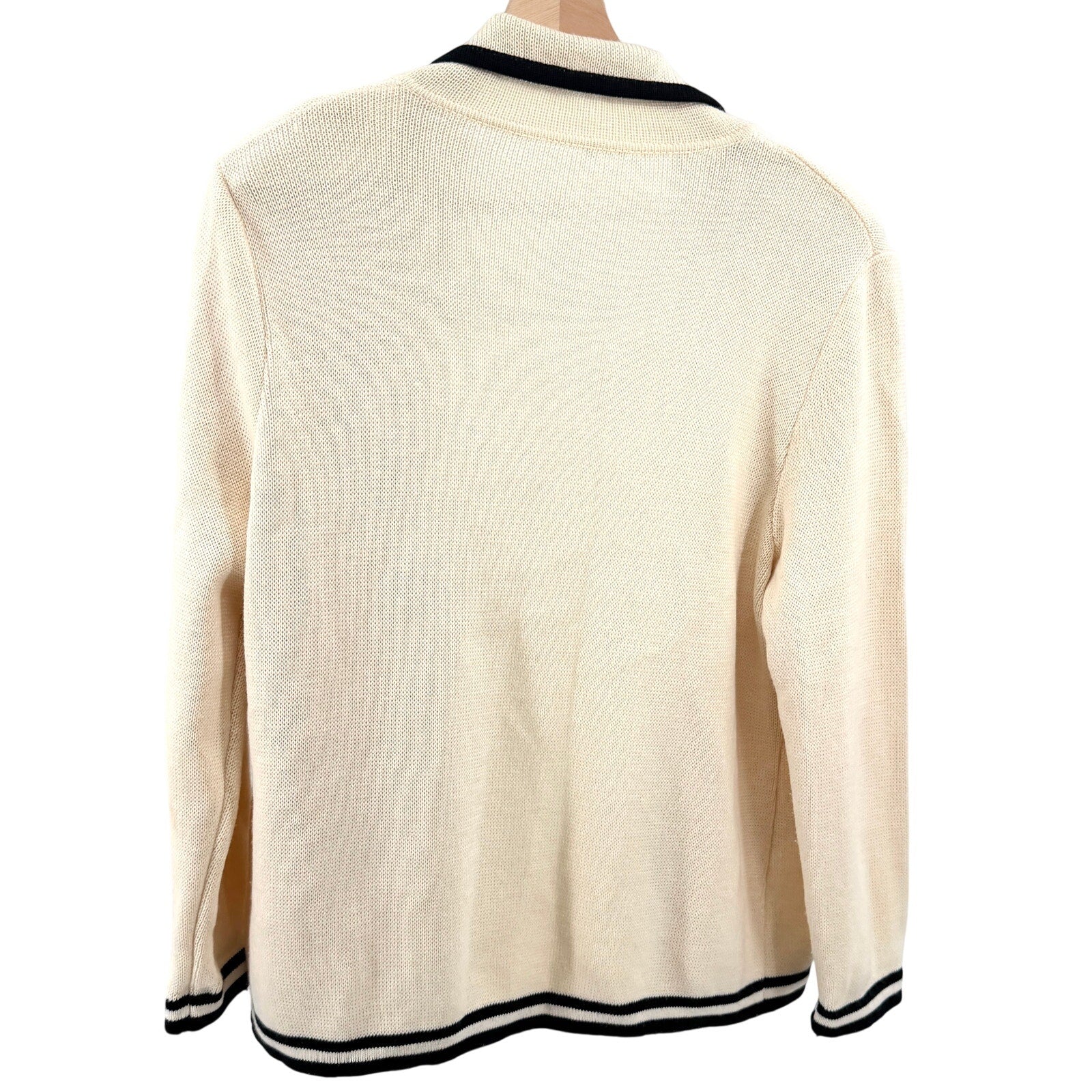 Vintage 90s Cream 100% Merino Wool Preppy Shawl Collar Cardigan