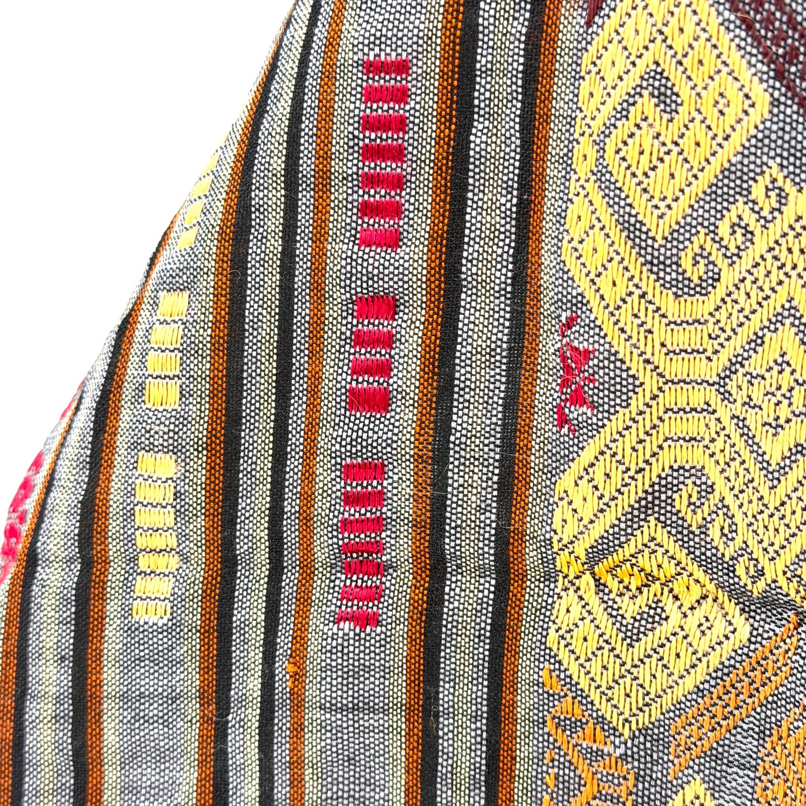 Gray Copper Geometric Tribal Woven Silk Blend Tassel Shawl Wrap