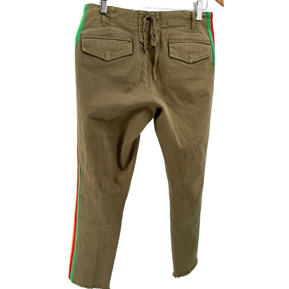 Pam & Gela Olive Green Retro Rainbow Stripe Skinny Pants