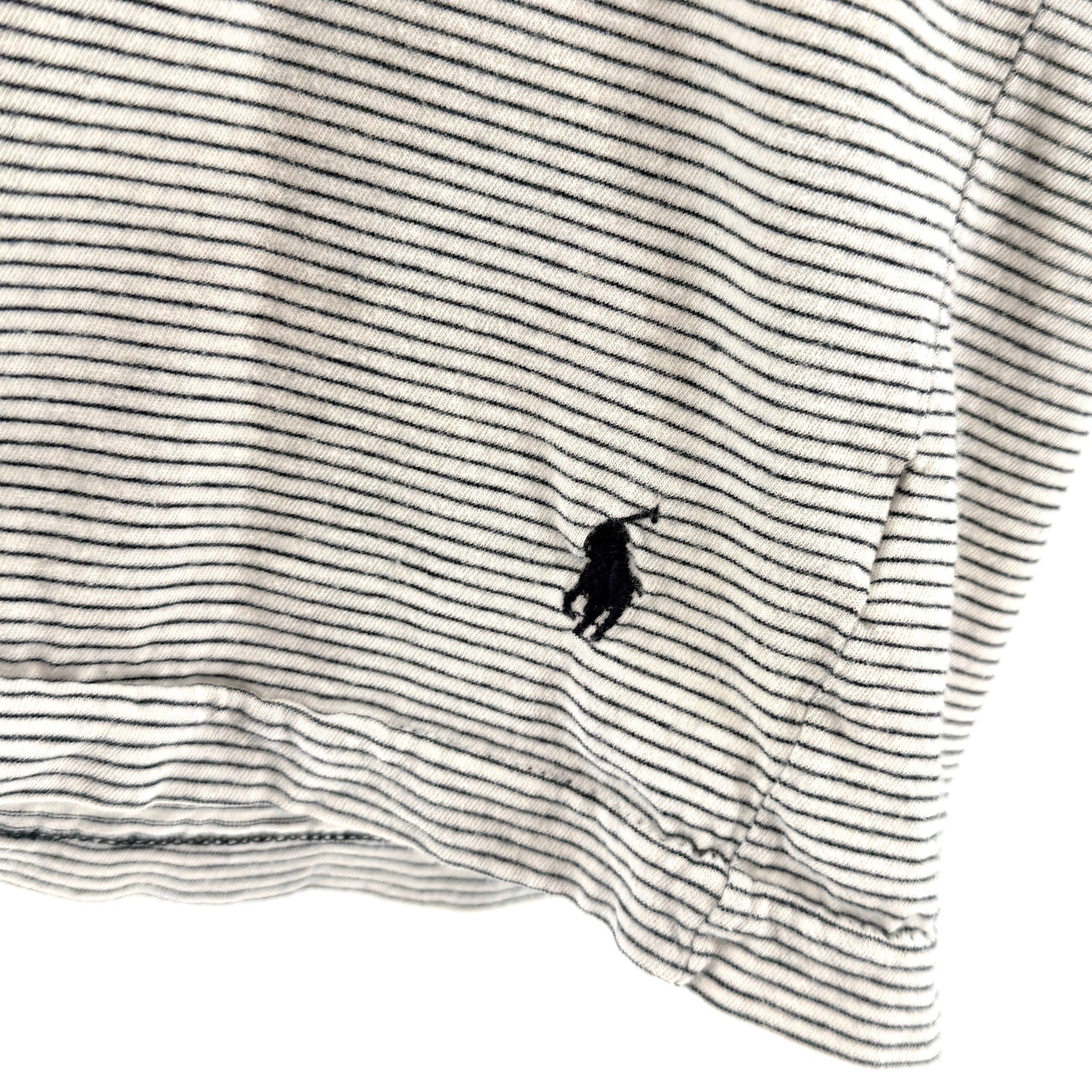 Vintage Y2K Polo Ralph Lauren White Navy Striped 100% Cotton Ringer T-Shirt