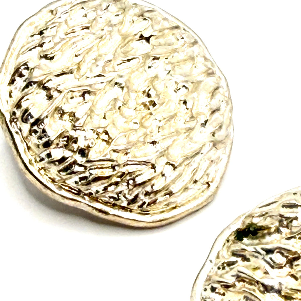 Vintage 80s Brutalist Textured Silver Tone Round Clip On Statement Earrings
