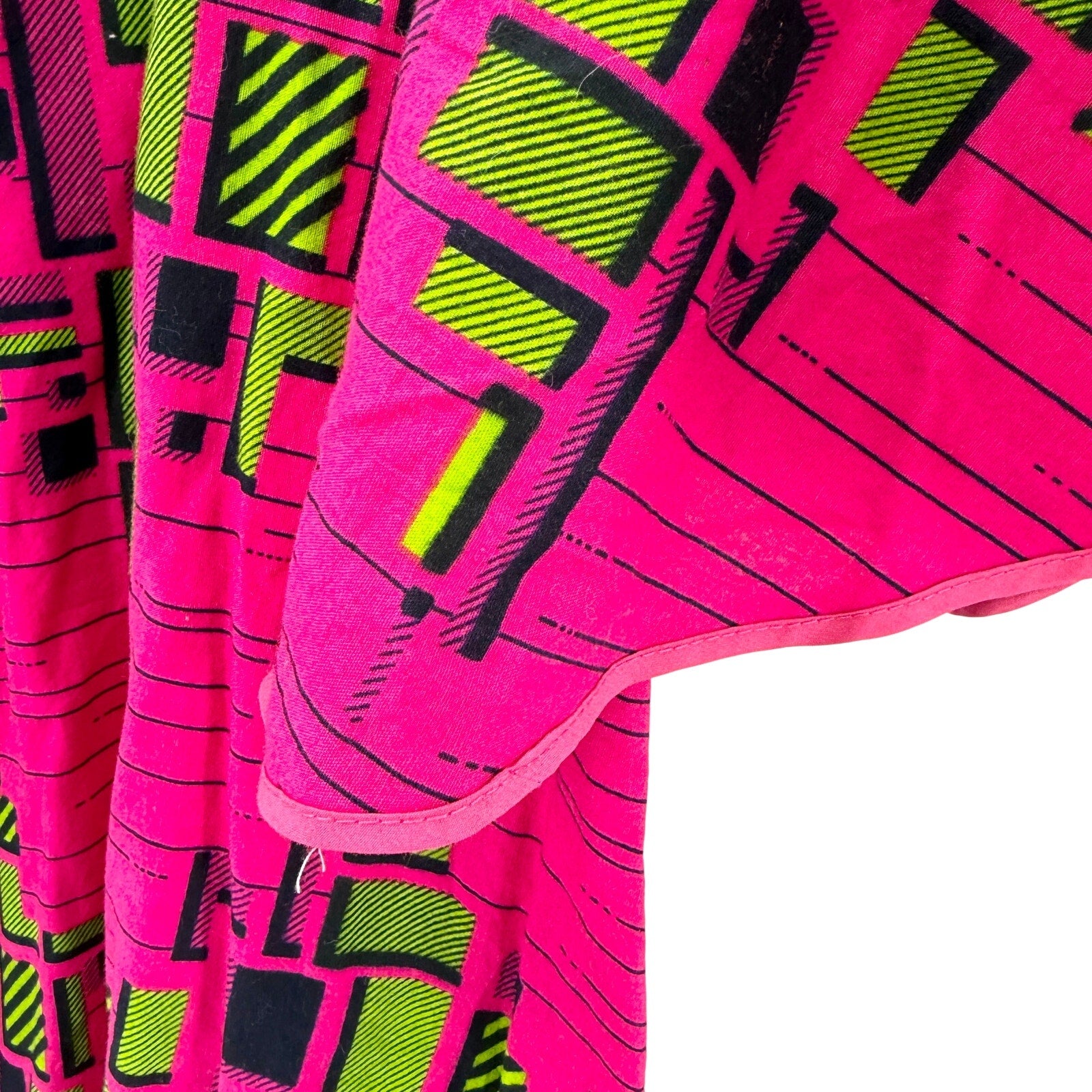 Neon Green Pink Geometric African Print 100% Cotton Batwing Midi Dress