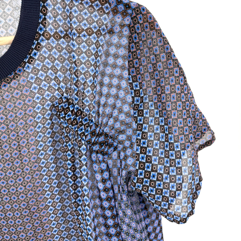 Opening Ceremony Sheer Blue Purple 100% Silk Patchwork Blouse Top