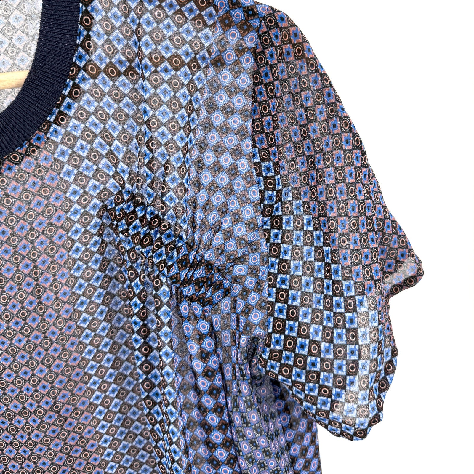 Opening Ceremony Sheer Blue Purple 100% Silk Patchwork Blouse Top