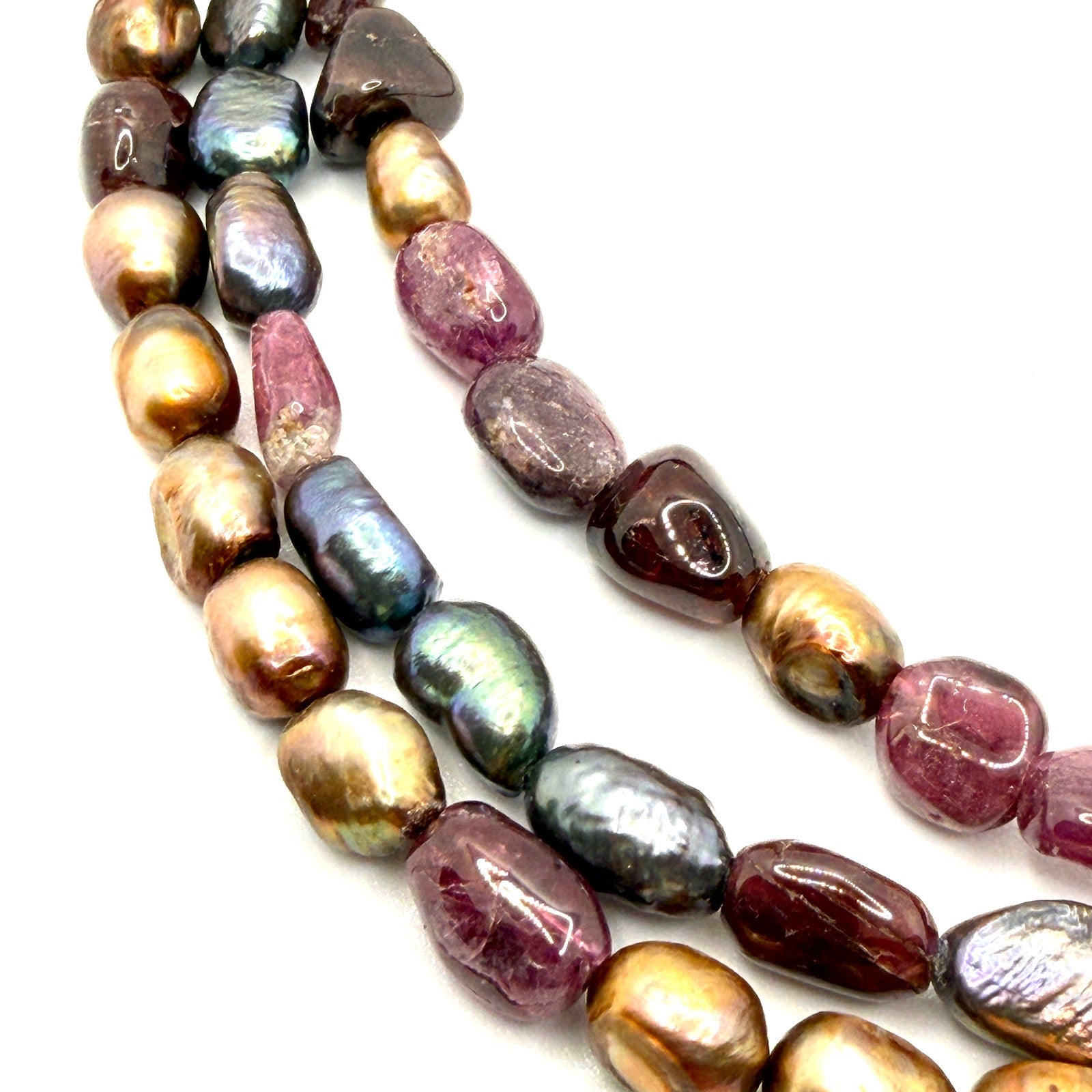 Vintage 90s Pink Tourmaline Garnet Pearl Layered Statement Necklace