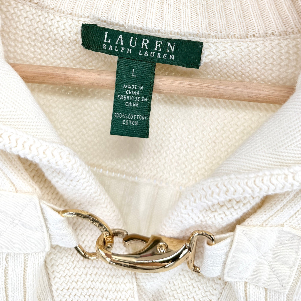 Lauren Ralph Lauren Cream 100% Cotton Ribbed Clasp Sailor Collar Sweater