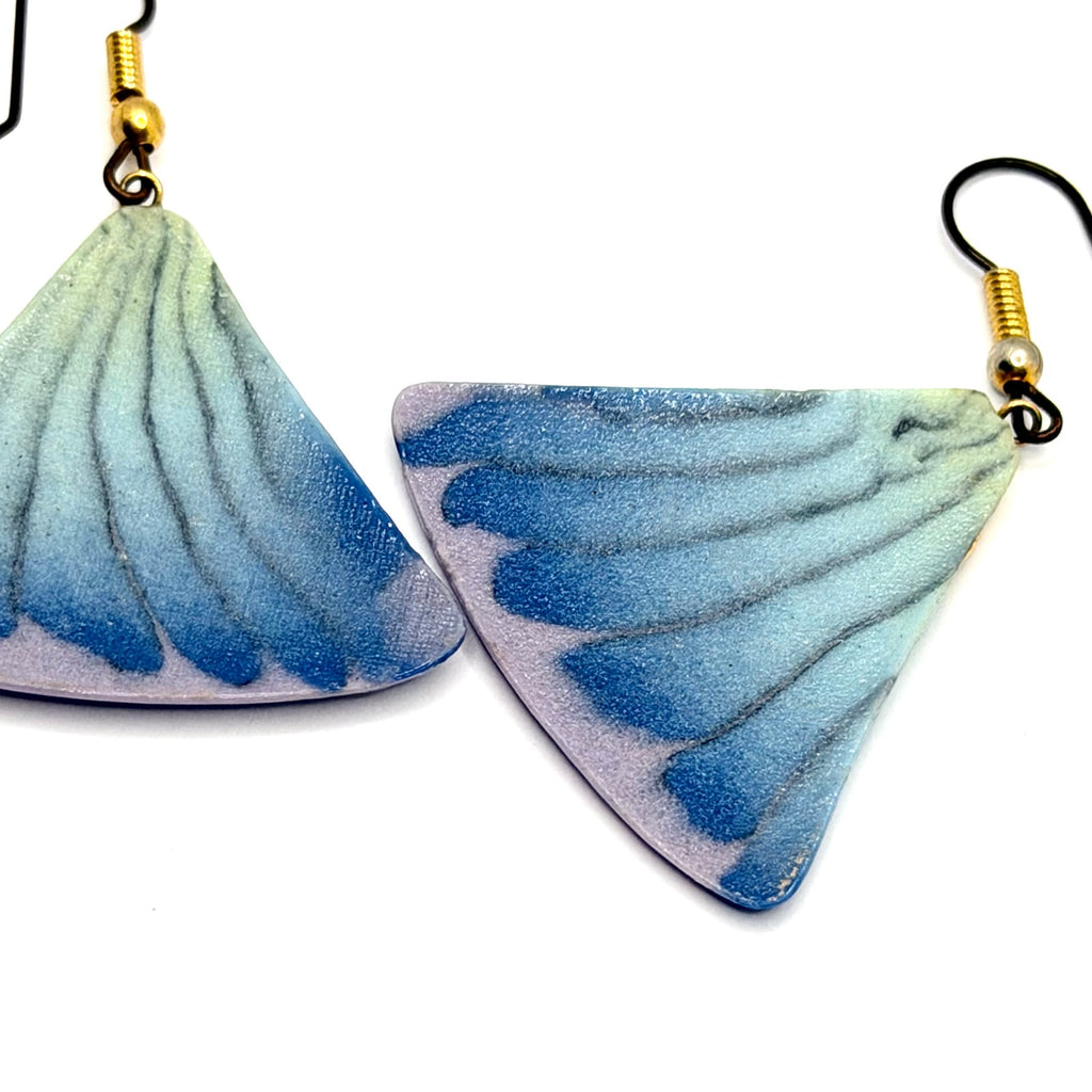 Vintage 90s Blue Purple Gradient Enamel Fan Dangle Earrings