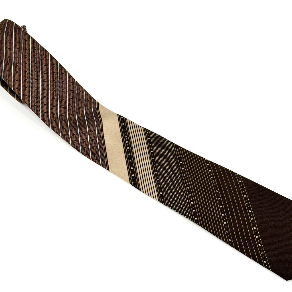 Vintage 70s Anua Brown Cream Pinstripe Necktie