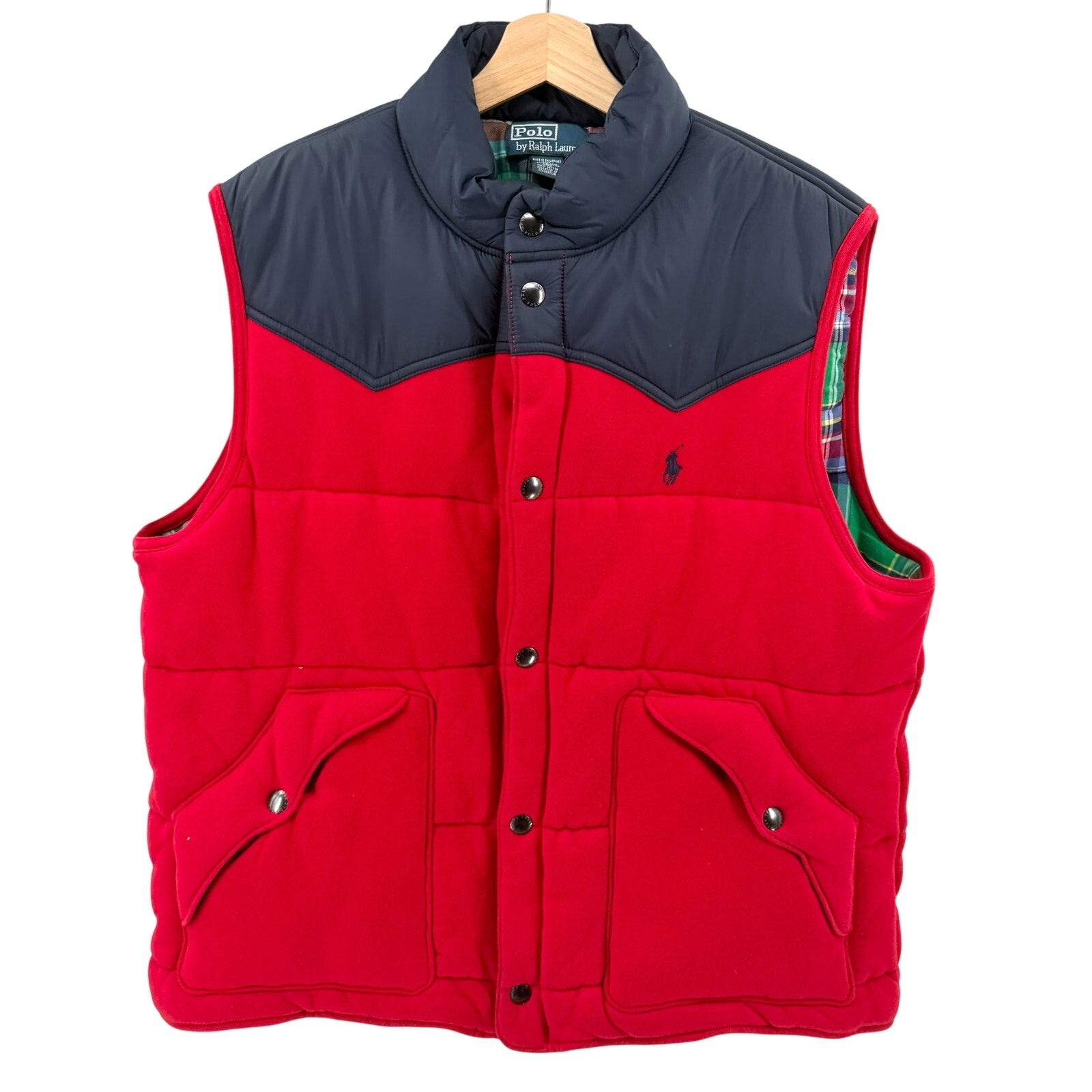 MINT Vintage 90s Polo by Ralph Lauren Red Navy Western Plaid Puffer Vest