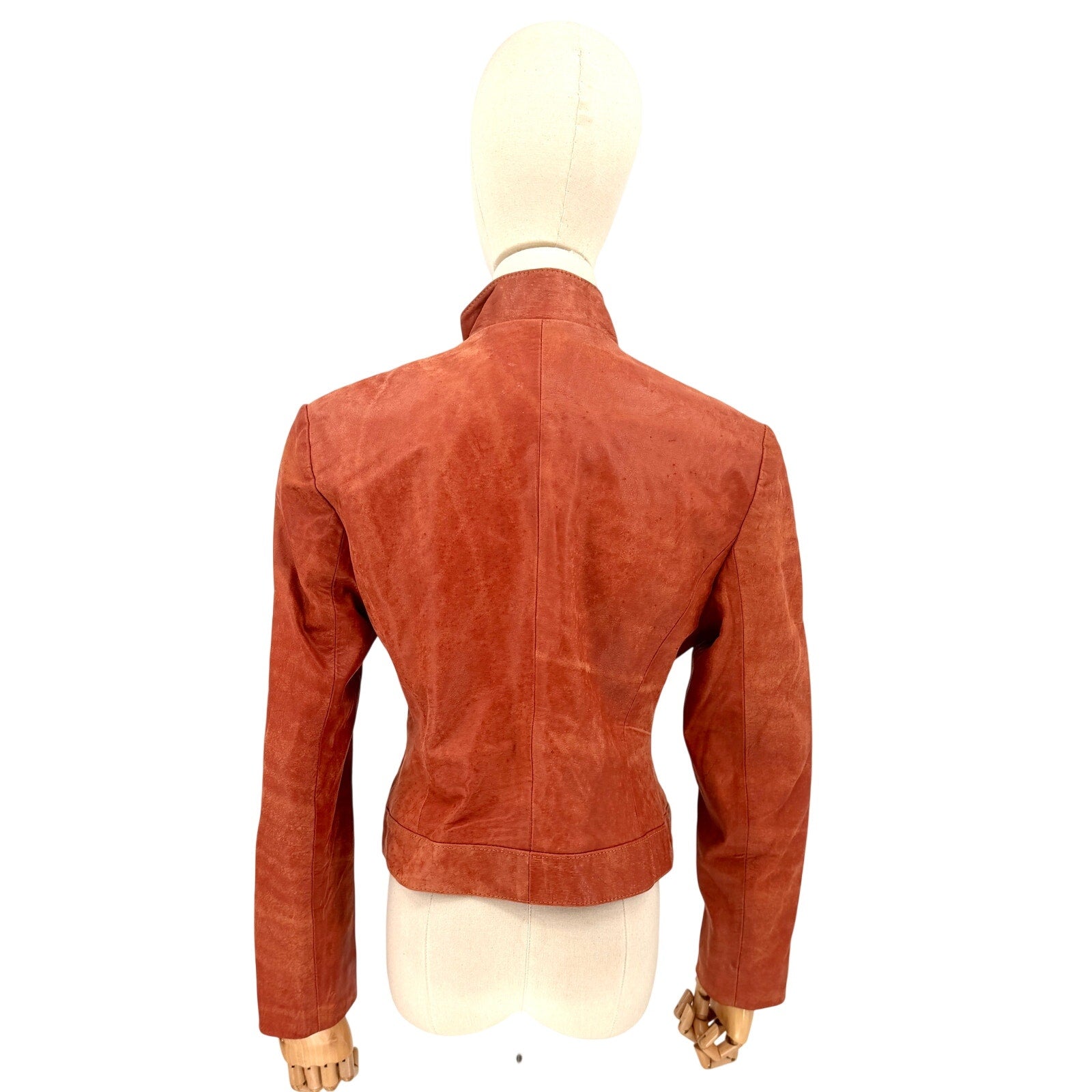 Vintage 90s Franco Ocaranza Red Genuine Leather Snap Collar Moto Jacket