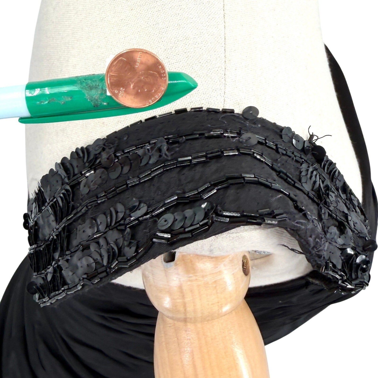 Vintage 80s Tadashi Black Ruched Sequin Strap Glam Cocktail Party Dress