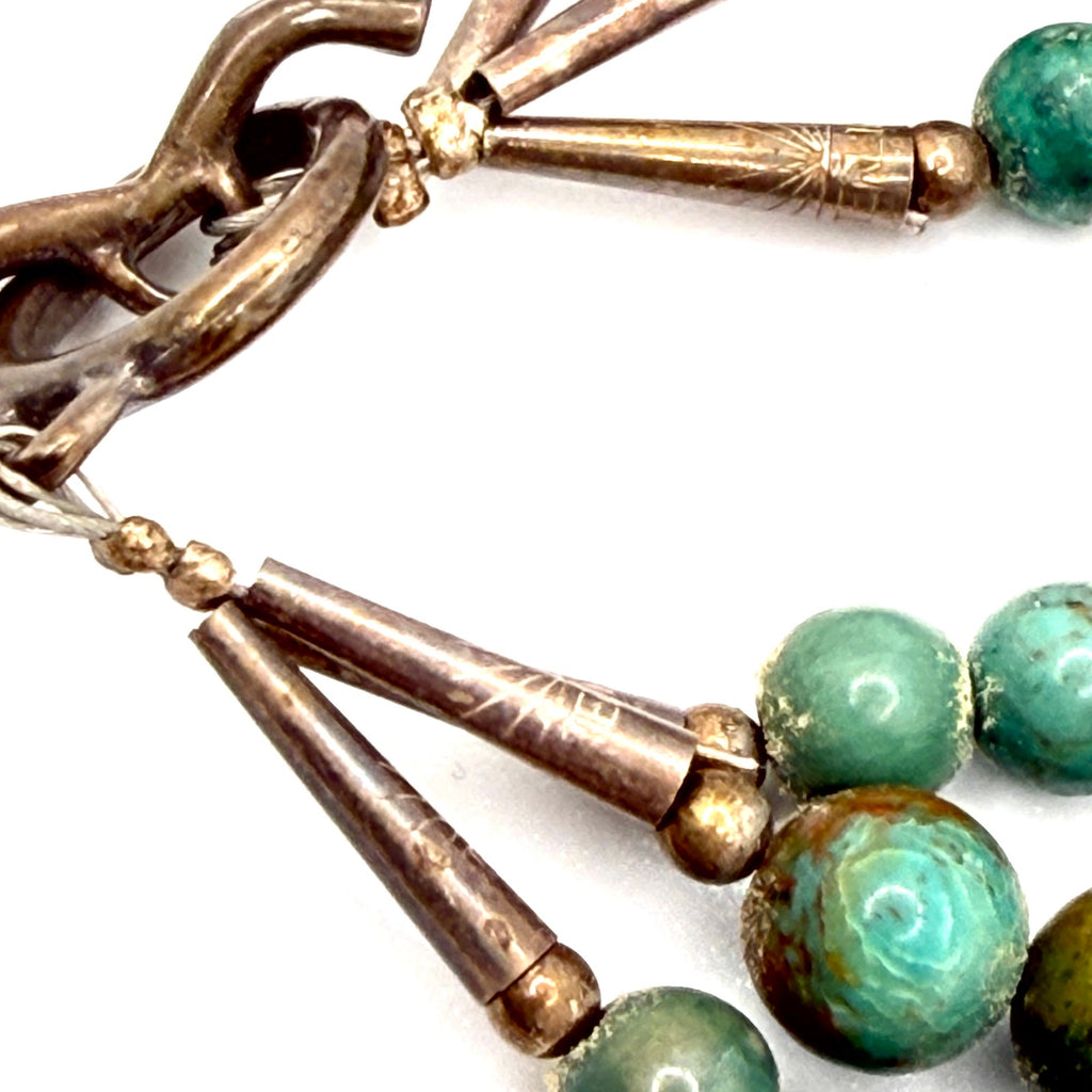 Vintage 90s Stamped Sterling Silver Blue Green Turquoise Triple Strand Bracelet